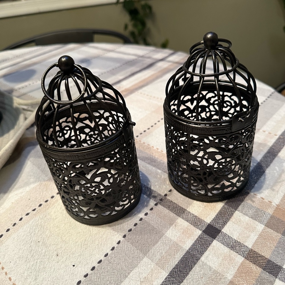 Bird cage tea light candle holders